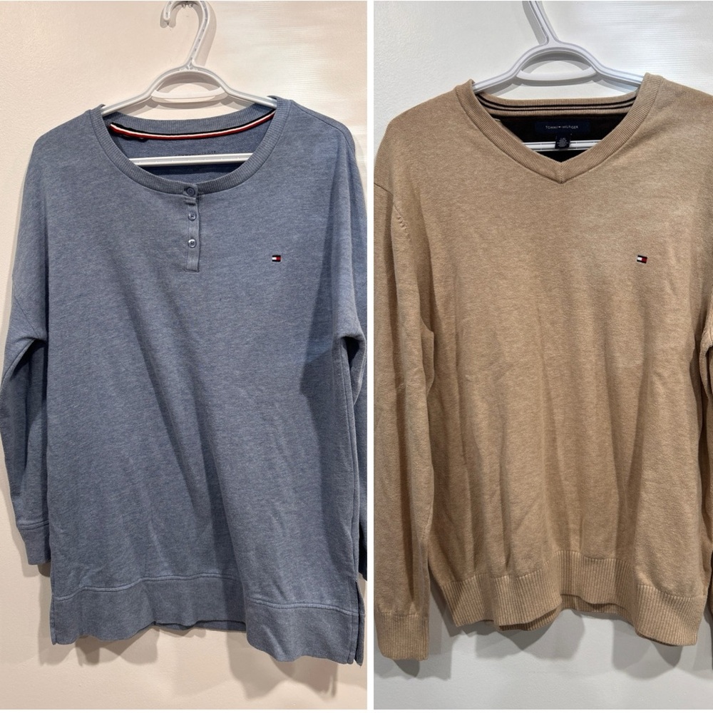 2 for 1! Tommy Hilfiger Brown and Blue Knit lightweight sweaters. Both large